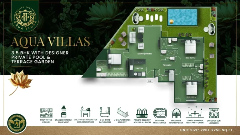Aqua Flora floor plan 3 BR · 2201 sqft