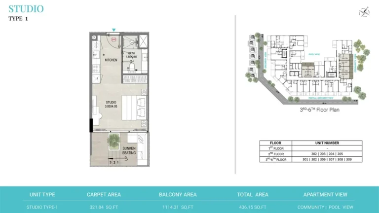 Reef 1000 floor plan Студия · 436 sqft
