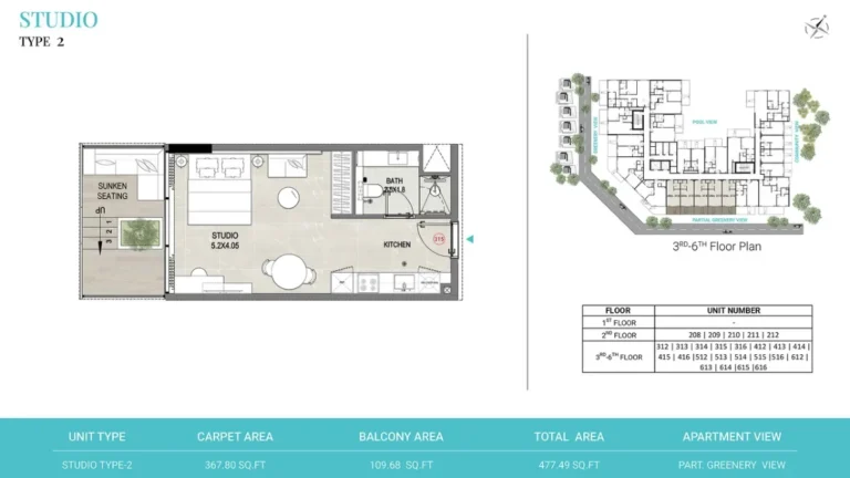 Reef 1000 floor plan Студия · 477 sqft