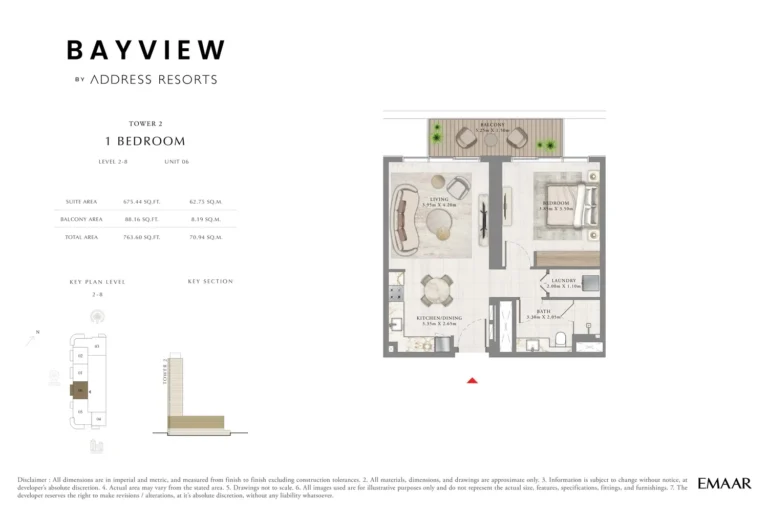 Address Bayview floor plan 1-спальн. · 763 sqft
