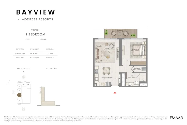 Address Bayview floor plan 1-спальн. · 763 sqft