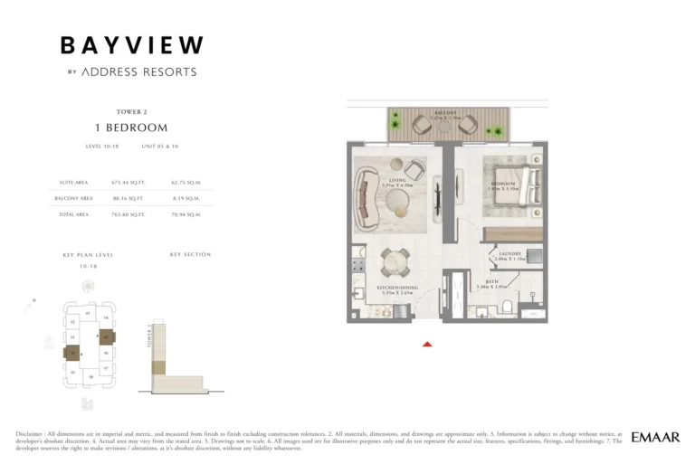 Address Bayview floor plan 1-спальн. · 763 sqft
