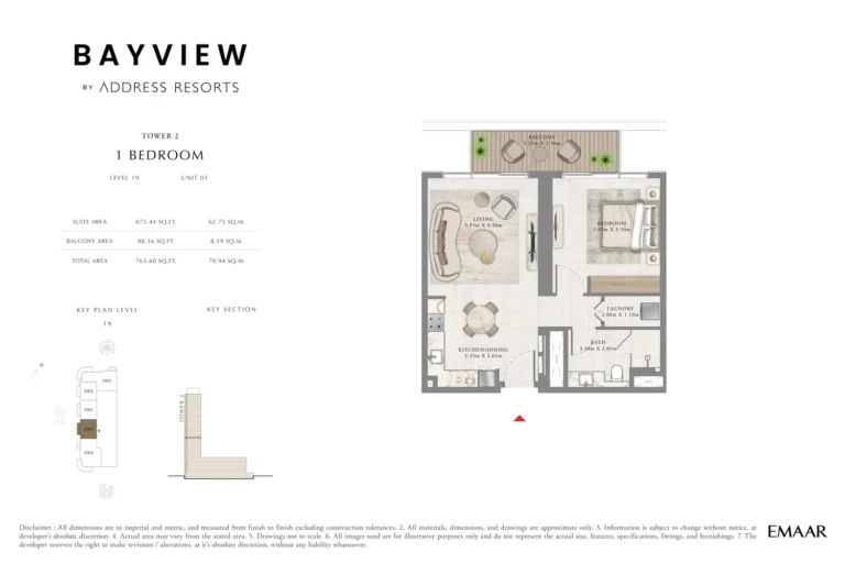 Address Bayview floor plan 1-спальн. · 763 sqft