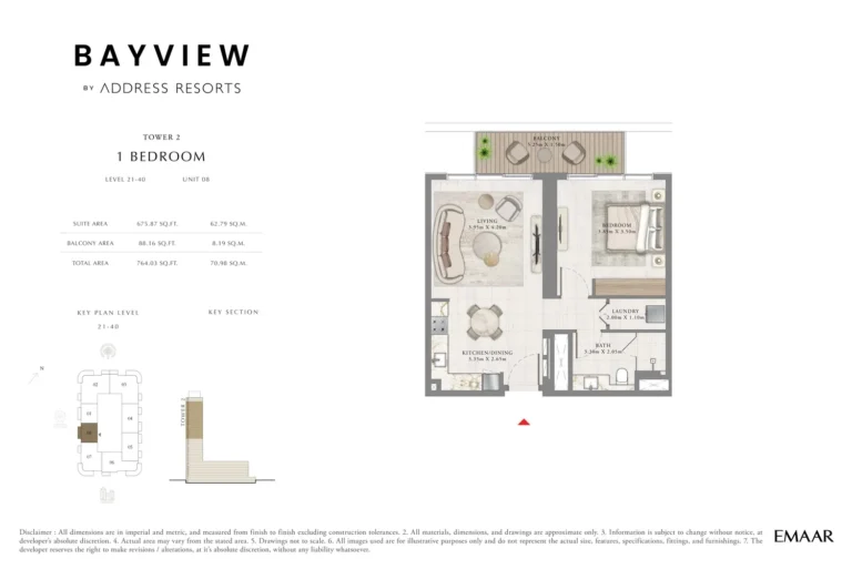 Address Bayview floor plan 1-спальн. · 764 sqft