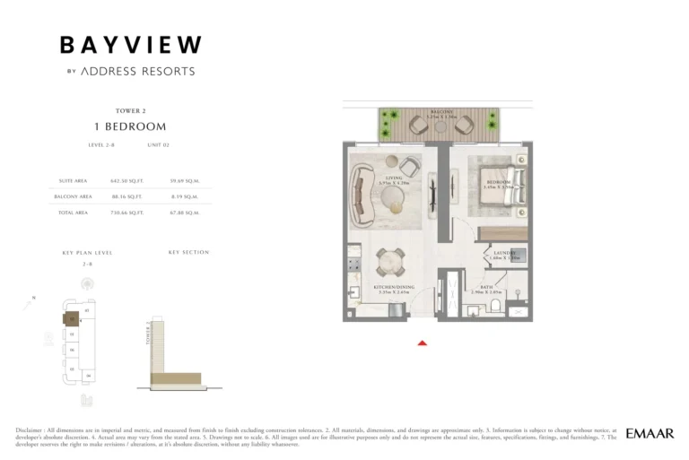 Address Bayview floor plan 1-спальн. · 730 sqft