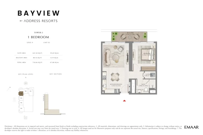 Address Bayview floor plan 1-спальн. · 730 sqft