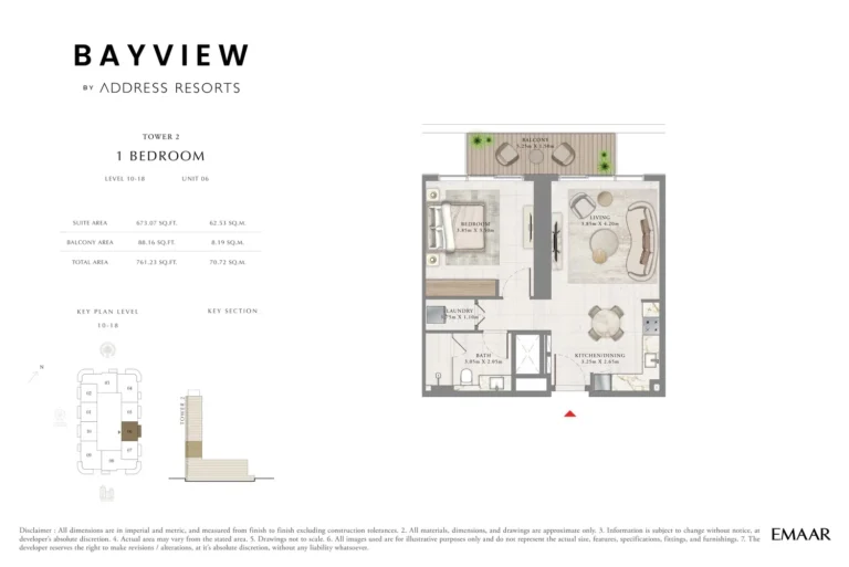 Address Bayview floor plan 1-спальн. · 761 sqft