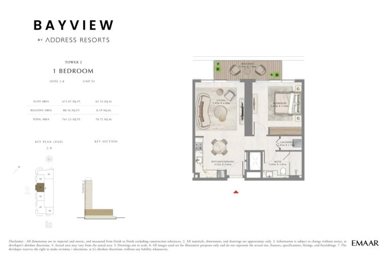 Address Bayview floor plan 1-спальн. · 761 sqft
