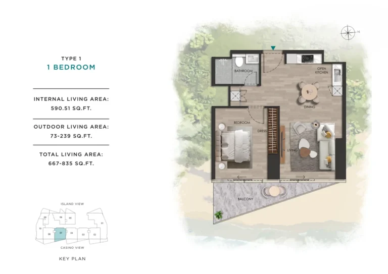 Beach Vista floor plan 1 BR · 667 sqft