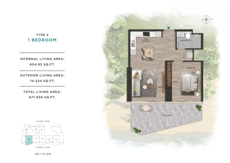 Beach Vista floor plan 1 BR · 671 sqft