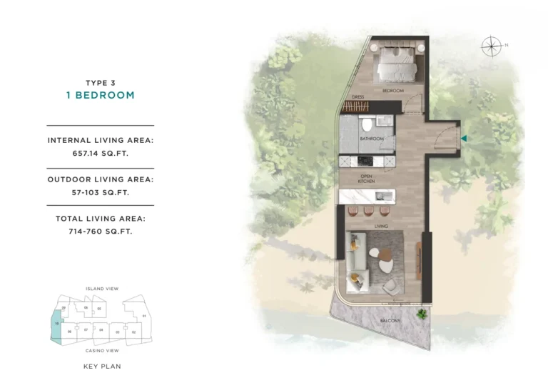 Beach Vista floor plan 1 BR · 714 sqft