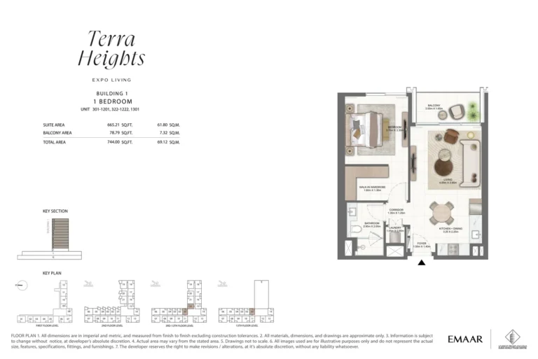 Terra Heights floor plan 1-спальн. · 744 sqft