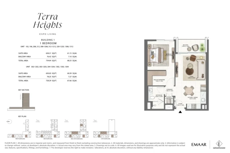 Terra Heights floor plan 1-спальн. · 734 sqft