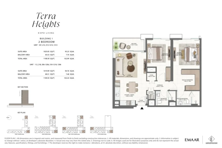 Terra Heights floor plan 2-спальн. · 1108 sqft