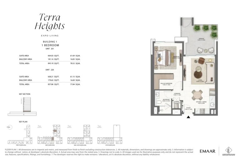 Terra Heights floor plan 1-спальн. · 845 sqft