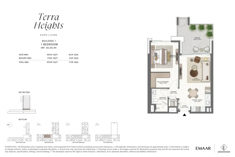 Terra Heights floor plan 1-спальн. · 829 sqft