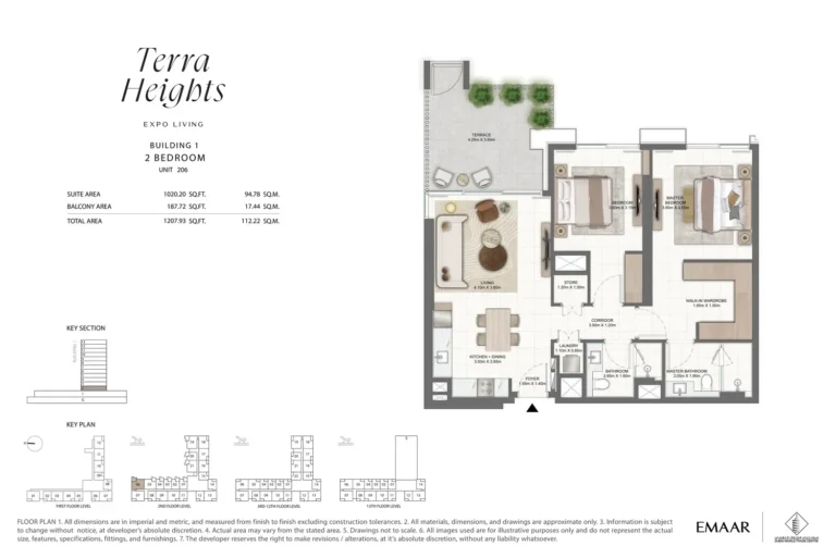 Terra Heights floor plan 2-спальн. · 1207 sqft