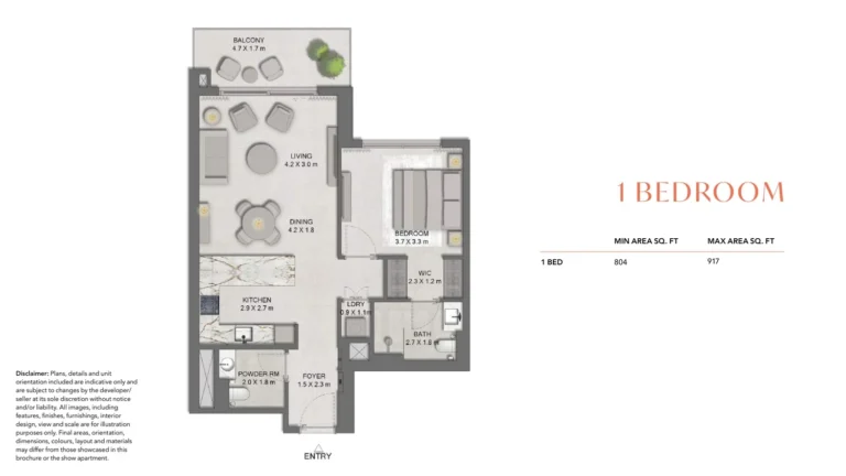 Maravelle at Ghaf Woods floor plan 1 BR · 804 sqft
