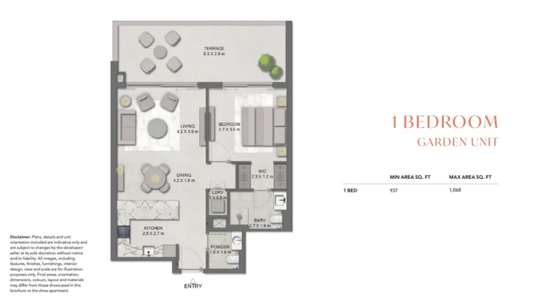 Maravelle at Ghaf Woods floor plan 1 BR · 937 sqft