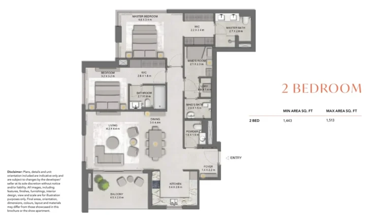 Maravelle at Ghaf Woods floor plan 2 BR · 1443 sqft