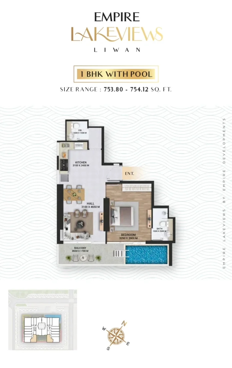 Empire Lake Views floor plan 1 BR