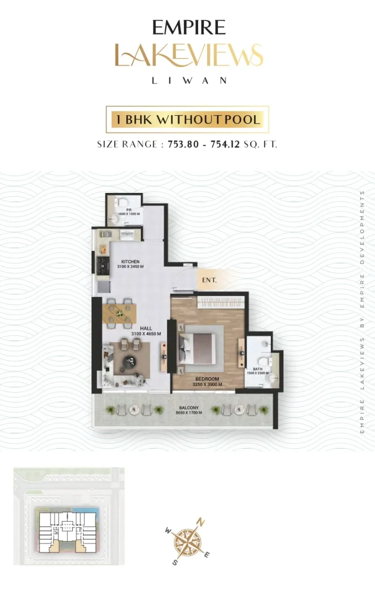 Empire Lake Views floor plan 1 BR