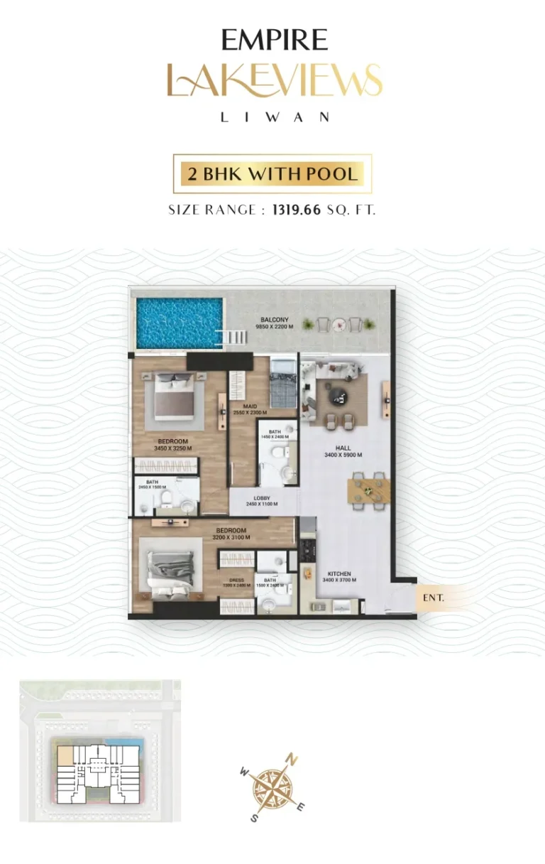Empire Lake Views floor plan 2 BR · 1319 sqft