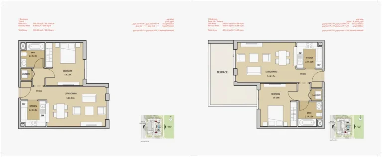 Mudon Views 1 floor plan 1-спальн. · 595 sqft