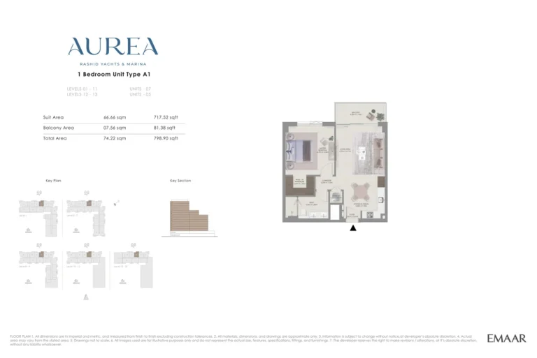 Aurea at Mina Rashid floor plan 1 BR · 798 sqft