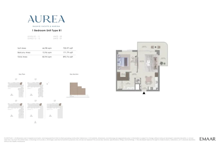 Aurea at Mina Rashid floor plan 1 BR · 892 sqft