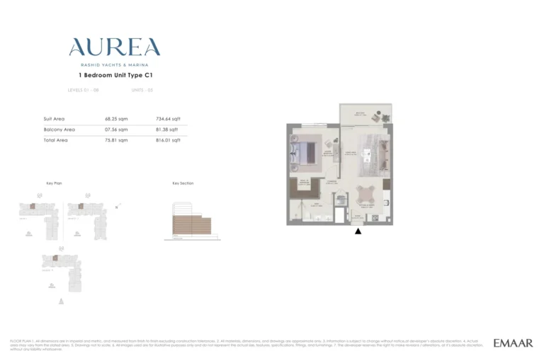 Aurea at Mina Rashid floor plan 1 BR · 816 sqft