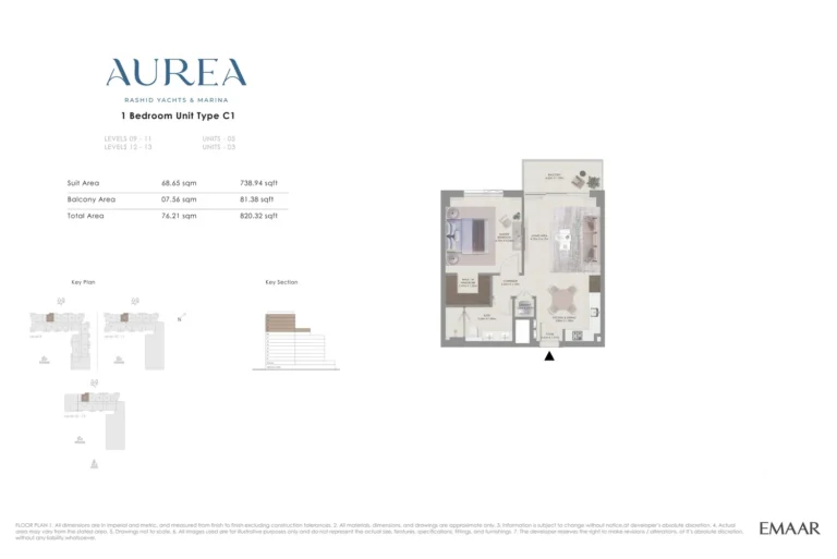 Aurea at Mina Rashid floor plan 1 BR · 820 sqft