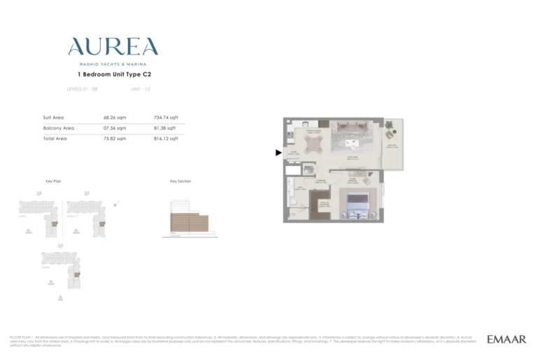 Aurea at Mina Rashid floor plan 1 BR · 816 sqft