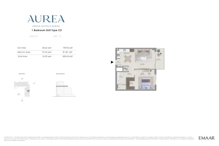 Aurea at Mina Rashid floor plan 1 BR · 820 sqft