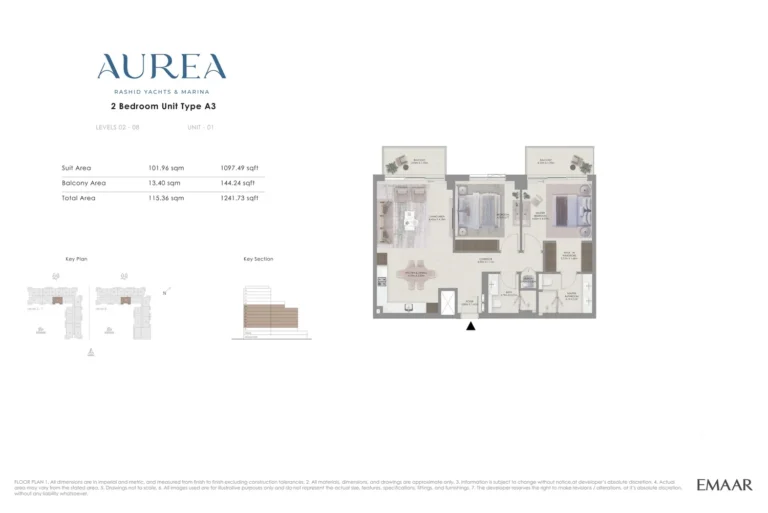Aurea at Mina Rashid floor plan 2 BR · 1241 sqft