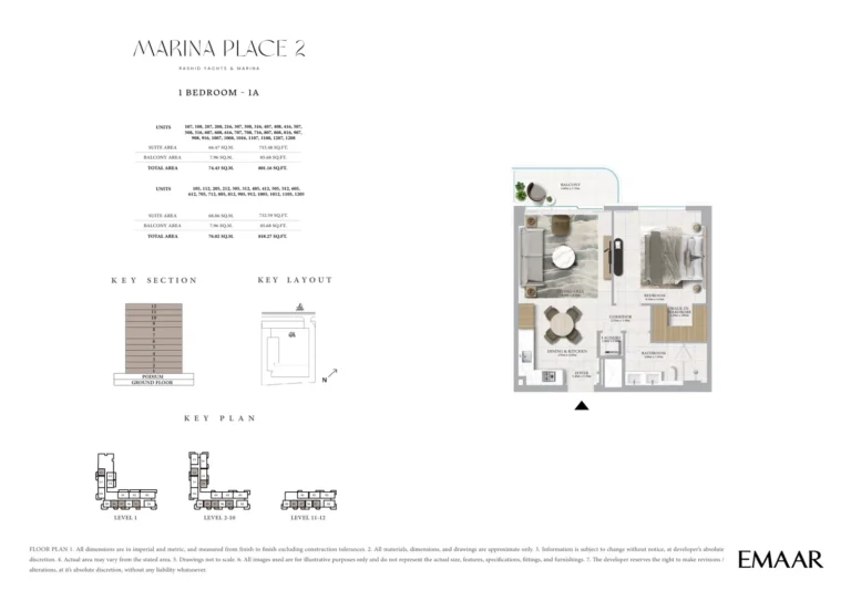 Marina Place 2 floor plan 1 BR · 801 sqft
