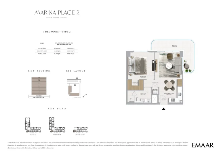Marina Place 2 floor plan 1 BR · 898 sqft