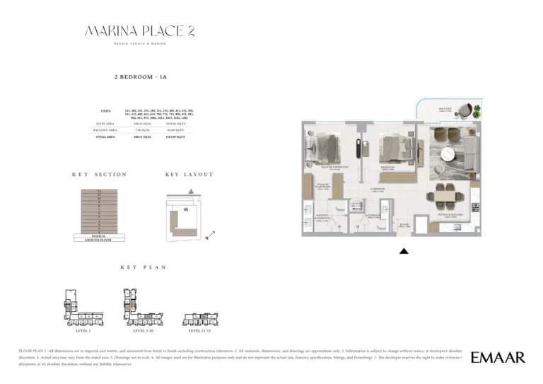 Marina Place 2 floor plan 2 BR · 1163 sqft