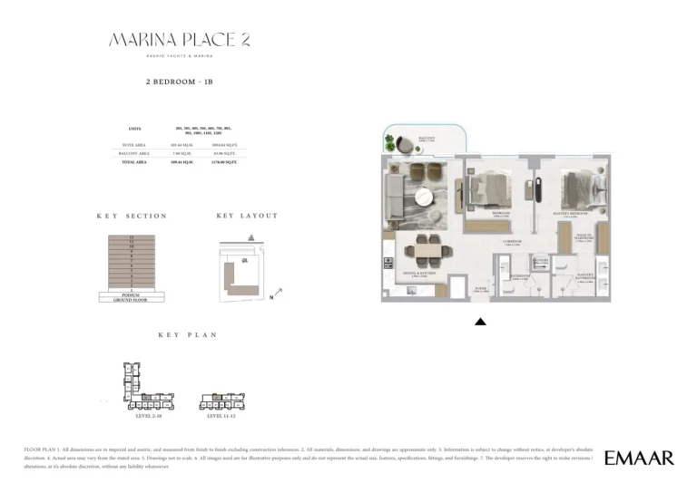 Marina Place 2 floor plan 2 BR · 1178 sqft