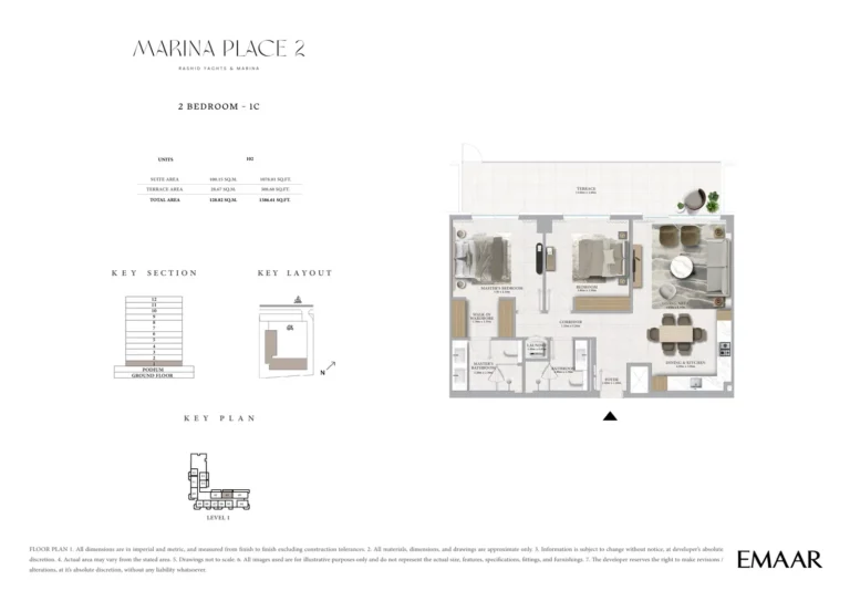 Marina Place 2 floor plan 2 BR · 1386 sqft