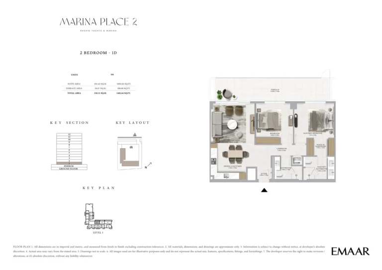 Marina Place 2 floor plan 2 BR · 1402 sqft