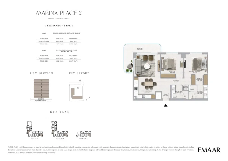 Marina Place 2 floor plan 2 BR · 1277 sqft