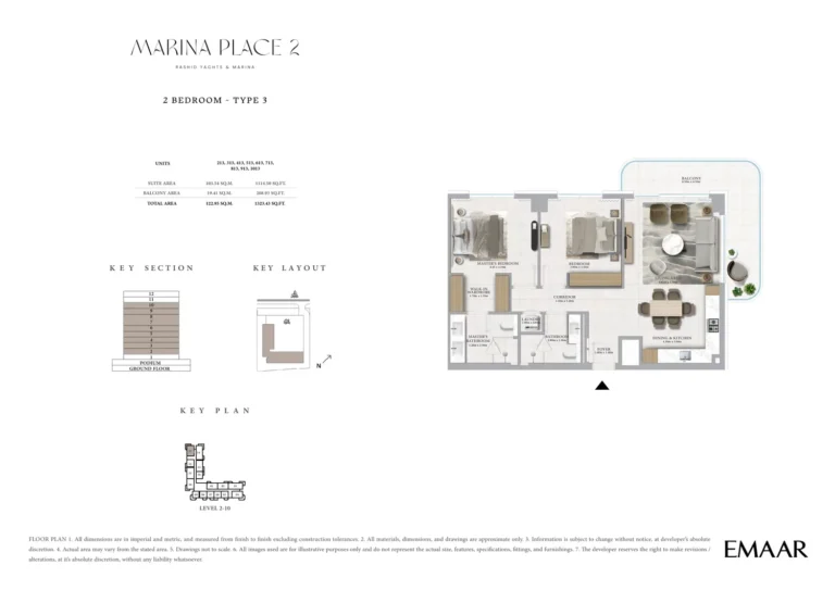 Marina Place 2 floor plan 2 BR · 1323 sqft