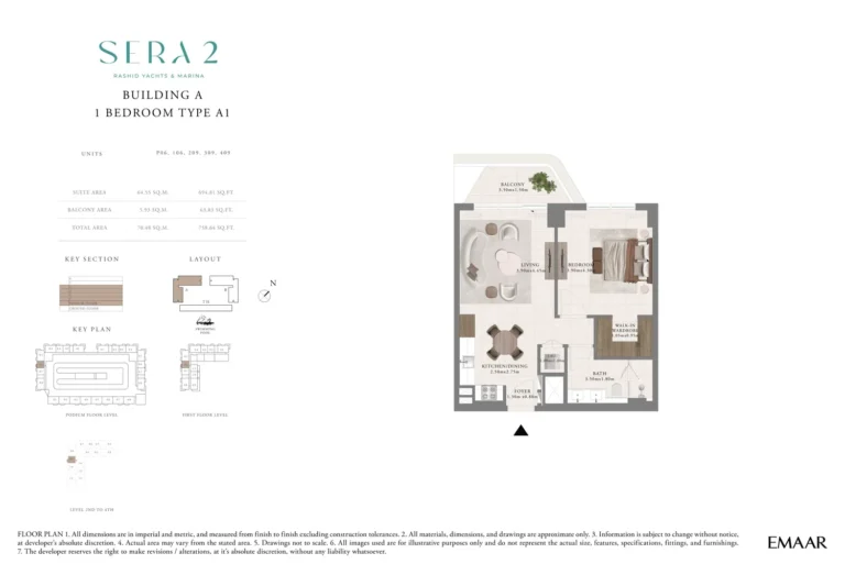 Sera 2 at Mina Rashid floor plan 1-спальн. · 758 кв. фут