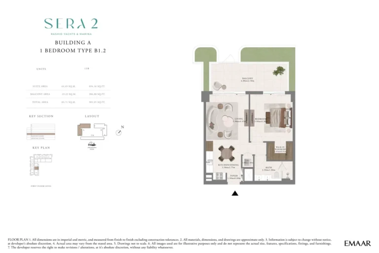 Sera 2 at Mina Rashid floor plan 1-спальн. · 901 кв. фут
