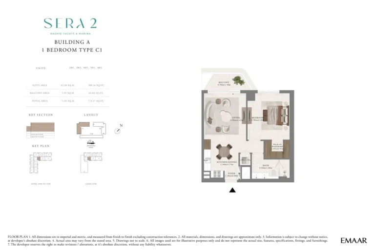 Sera 2 at Mina Rashid floor plan 1-спальн. · 773 кв. фут