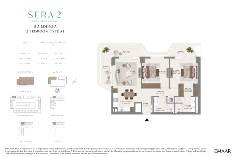 Sera 2 at Mina Rashid floor plan 2-спальн. · 1319 кв. фут