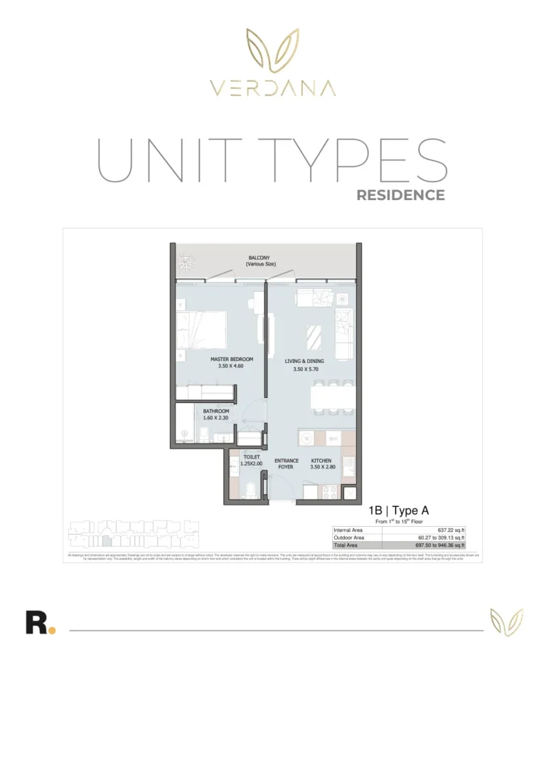 Verdana Residence 6 floor plan 1-спальн. · 697 кв. фут