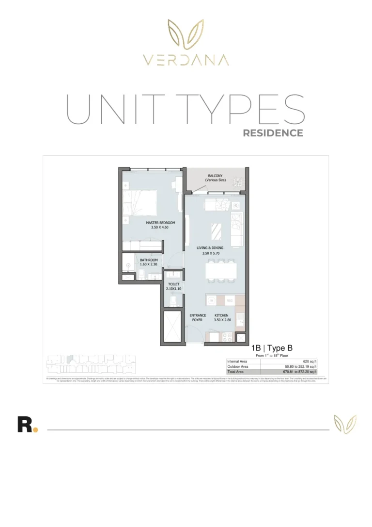 Verdana Residence 6 floor plan 1-спальн. · 670 кв. фут
