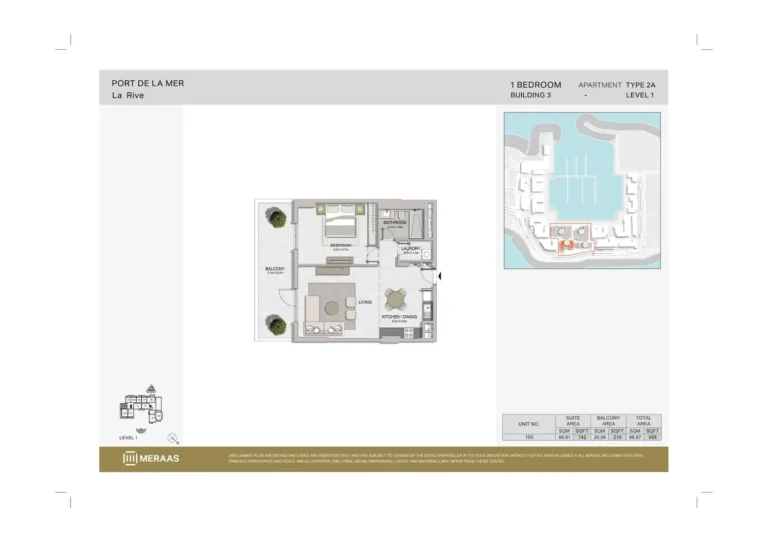 La Rive Building 3 floor plan 1-спальн. · 958 sqft